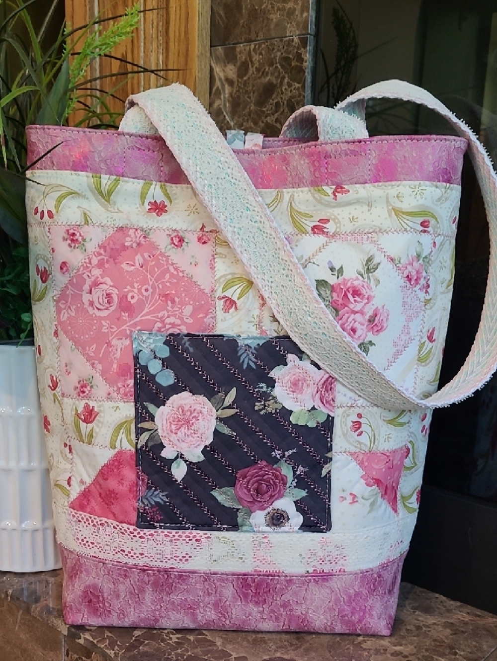 Handcrafted Artisan Made Quilted Shabby Chic Victorian Lace Tote And Small Bag - Picture 5 of 10